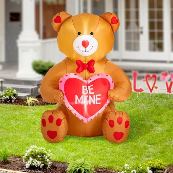 Glitzhome&reg; 6ft. Lighted Valentine's Inflatable Bear with Heart D&eacute;cor {3}
