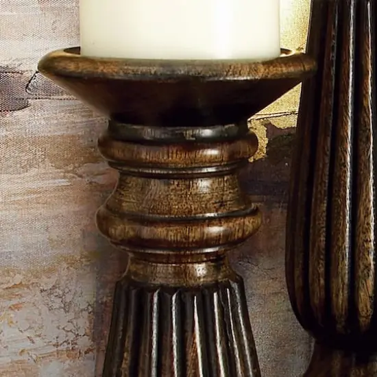 Dark Brown Mango Wood Traditional Candle Holder Set, 3ct. {7}