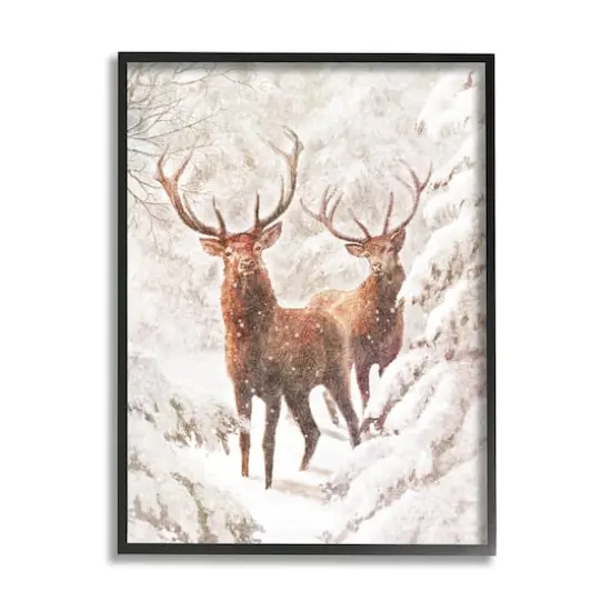 Stupell Industries Elks Snowy Forest Wildlife Black Framed Giclee Art {1}