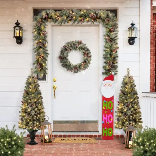 Glitzhome&reg; 4.5ft. Wooden Santa Porch Sign with Fabric Dangling Legs {4}