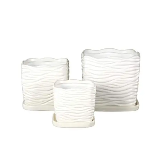 White Wavy Ribbed Ceramic Planter Set {4}