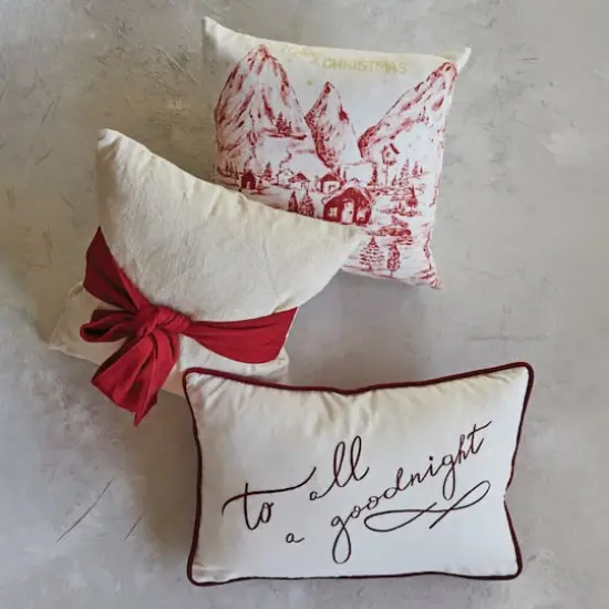 Hello Honey® Cream & Red Hand-Woven Cotton Slub Pillow with Bow {3}