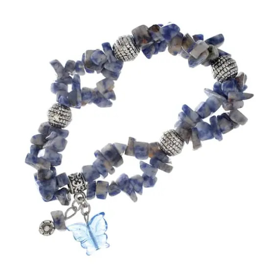 John Bead Sodalite Natural Blue Stone Bracelet with Butterfly Charm {5}