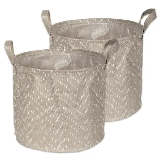 DII&reg; Large Round Stone & Cream Tribal Chevron PE-Coated Woven Paper Laundry Bin, 2ct. {1}