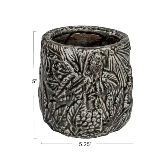 Hello Honey&reg; 7" Gray Embossed Pattern Decorative Terra Cotta Planter {6}