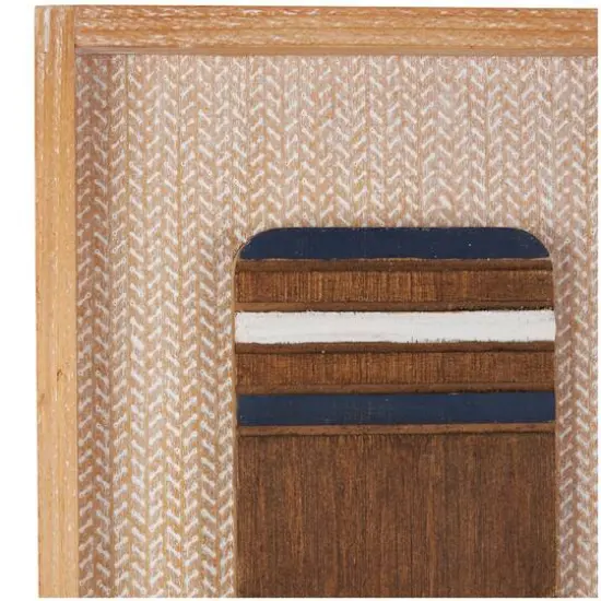 Brown Wood Paddle Wall D&eacute;cor with Blue Accents & Chevron Pattern Set {9}