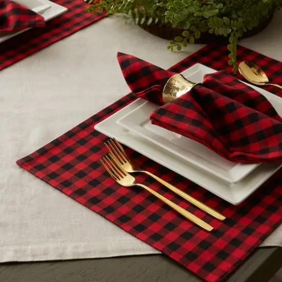 DII® Reversible Gingham & Buffalo Check Placemat Set, 4ct. Red/Black {7}