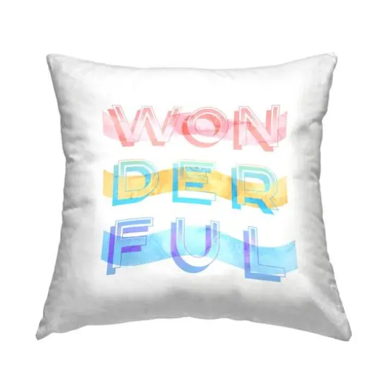 Stupell Industries Wonderful Typography Layered Letters Over Stripes Throw Pillow, 18" x 18" {1}