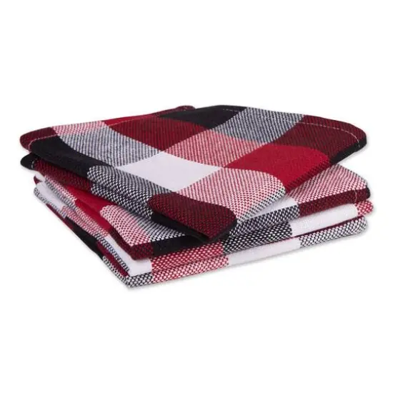 DII&reg; Tri-Color Check Dishcloths, 4ct. Cardinal Red {4}