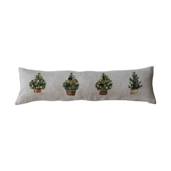 Hello Honey® 36" Christmas Tree Embroidery Linen Lumbar Pillow with French Knots {1}