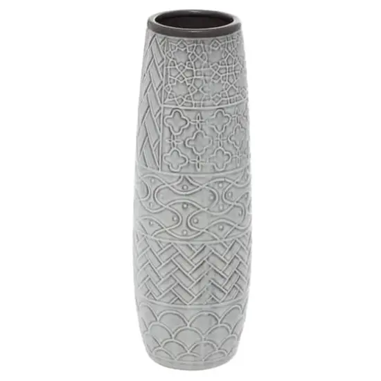 16" Gray Stoneware Eclectic Vase {3}