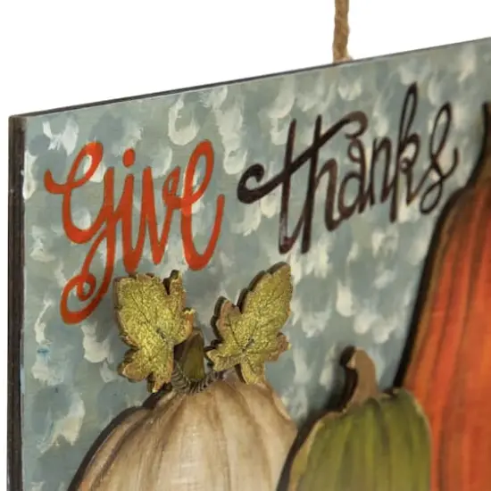 16.5" Give Thanks Fall Harvest Pumpkin Wall Sign {5}