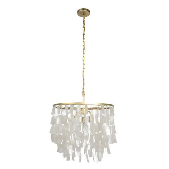 Hello Honey&reg; Marina Large Round Gold Metal & Natural Capiz Chandelier Style Pendant Ceiling Light {11}