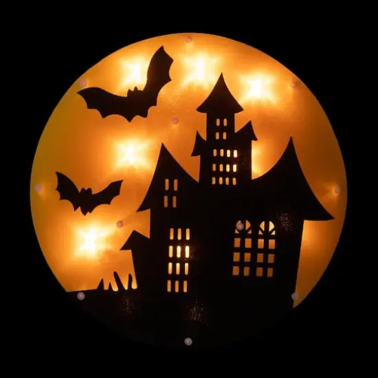 Lighted Haunted House Halloween Window Silhouette {4}