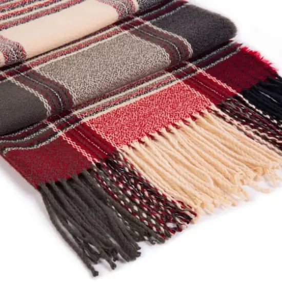 Glitzhome&reg; Fashion Plaid Scarf with Tassels Set Red/Orange {8}