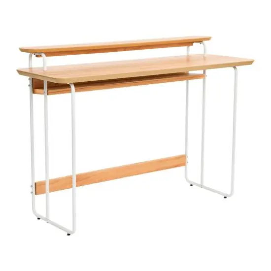 Hello Honey&reg; Pacifica Mid-Century Modern Computer Desk White/Cinnamon {9}