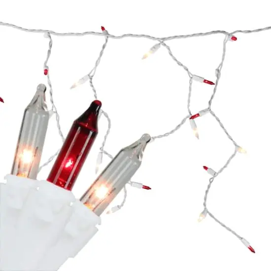 100ct. Mini Icicle Christmas Light Set With White Wire Red and White {1}