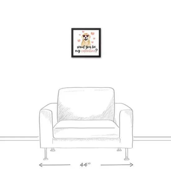 Woof you be my Valentine 13.73" x 13.73" Black Framed Canvas {5}