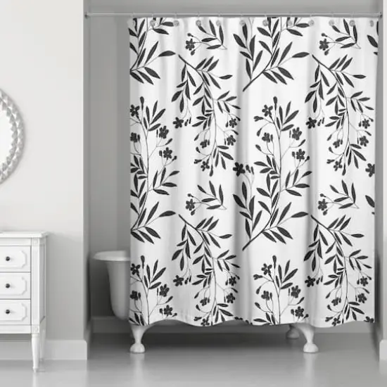Monochromatic Floral Bunch 71" x 74" Shower Curtain {3}