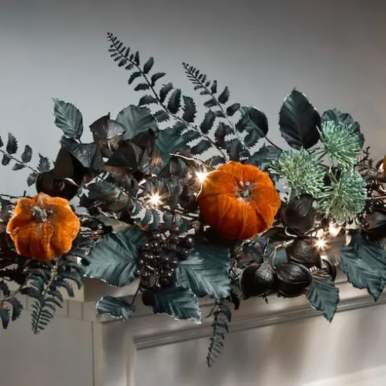 6ft. Black & Orange Halloween Pumpkin Pre-Lit LED Garland {3}
