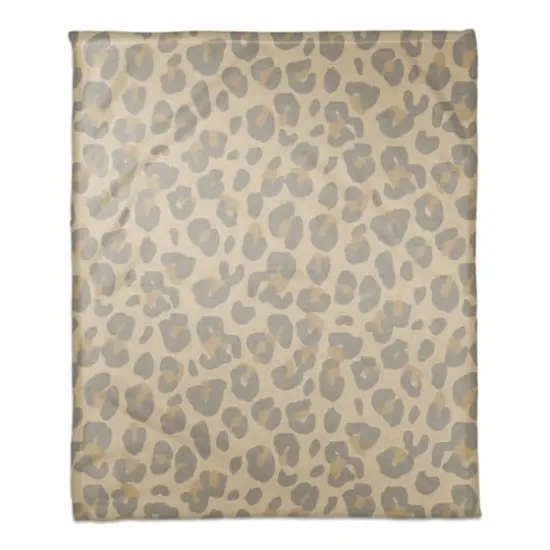 Neutral Gray Leopard Coral Fleece Blanket {1}