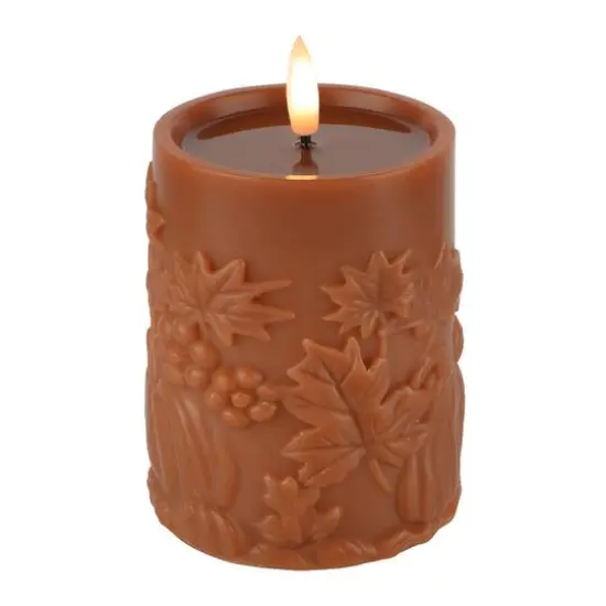 4" Orange Pumpkin & Leaf Wax LED Pillar Candle by Ashland&reg; {3}