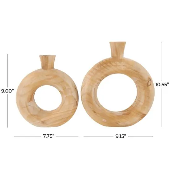 Natural Wood Circular Vase with Cutout Center Set {8}