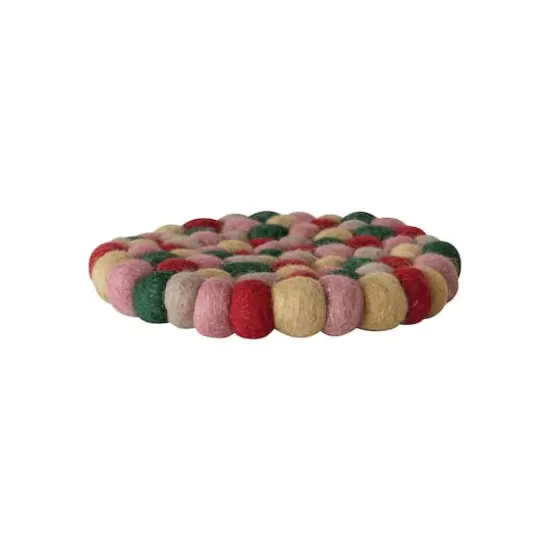 Hello Honey&reg; 7.5" Multicolor Handmade Wool Felt Ball Round Trivet {5}