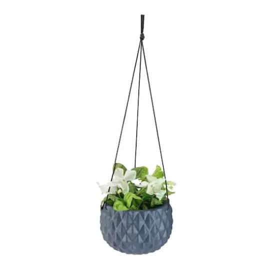5.5" Slate Gray Faceted Hanging Ceramic Planter {3}
