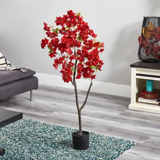 4ft. Potted Red Cherry Blossom Artificial Tree {4}