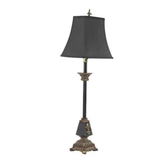34.5" Tuscan Black Polystone Fleur-De-Lis Buffet Lamp {5}