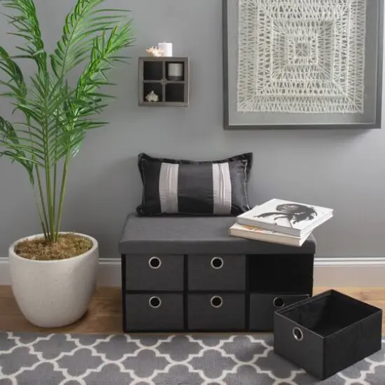 Simplify Gray 6 Drawer Collapsible Double Storage Ottoman {4}