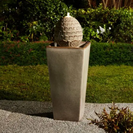 Glitzhome&reg; 36" Oversized Sand Beige LED Ceramic Pedestal Fountain {6}