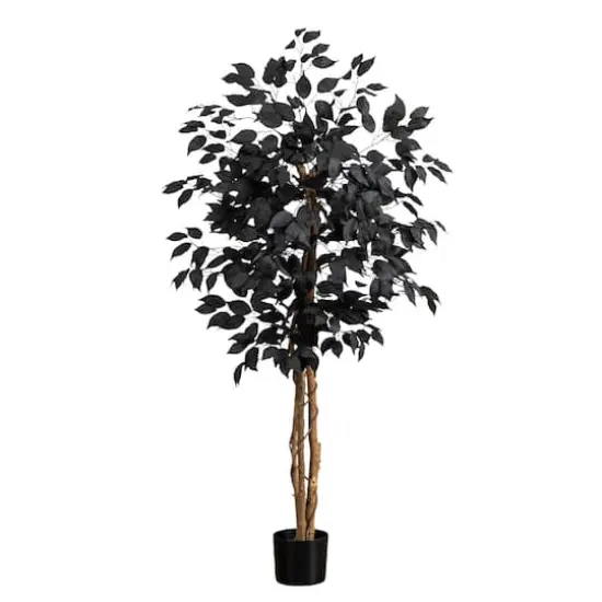 4ft. Artificial Halloween Black Ficus Tree with Natural Trunk {1}