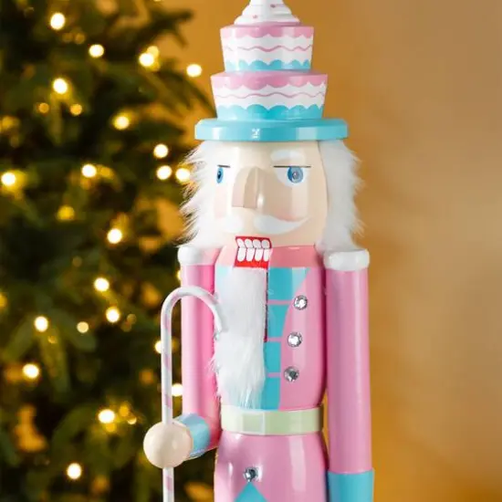 Glitzhome&reg; 24"H Wooden Christmas Pink Cake Nutcracker {5}