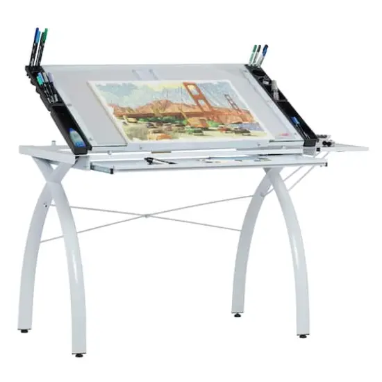 Studio Designs Futura Glass Top Craft Station with Folding Shelf in White {4}