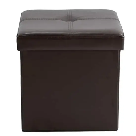 Simplify Faux Leather Folding Storage Ottoman Cube Chocolate {4}