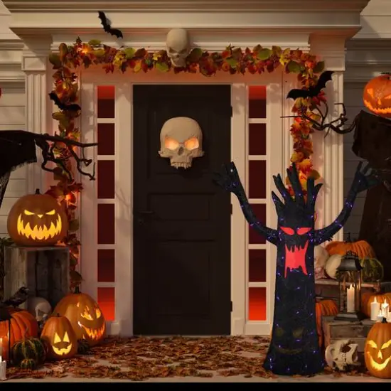 55" LED Lighted Black Terrifying Tree Outdoor Halloween Decoration {4}