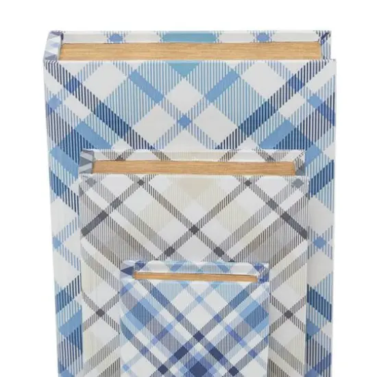 Blue Plaid Canvas Faux Book Box Set {4}