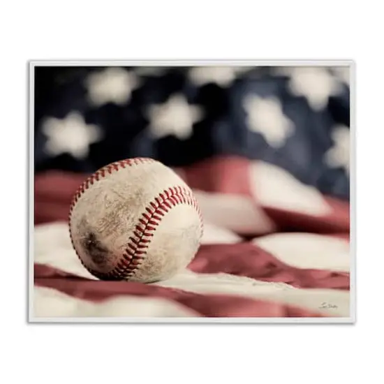 Stupell Industries Baseball & American Flag Framed Giclee Art White {1}