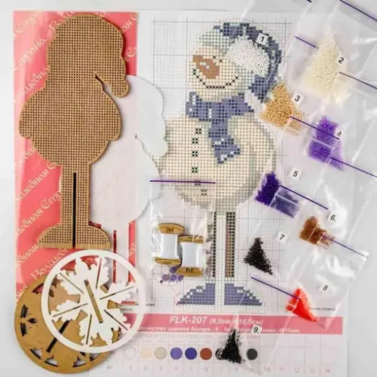 Wonderland Crafts Snowman Bead Embroidery on Wood Kit {4}