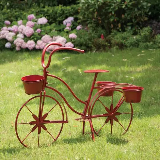 Glitzhome&reg; 25.98" Red Metal Bicycle Planter {3}