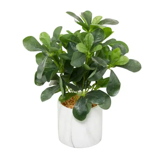 14" Green Eucalyptus Faux Foliage Artificial Plant with White Marble Pot {5}