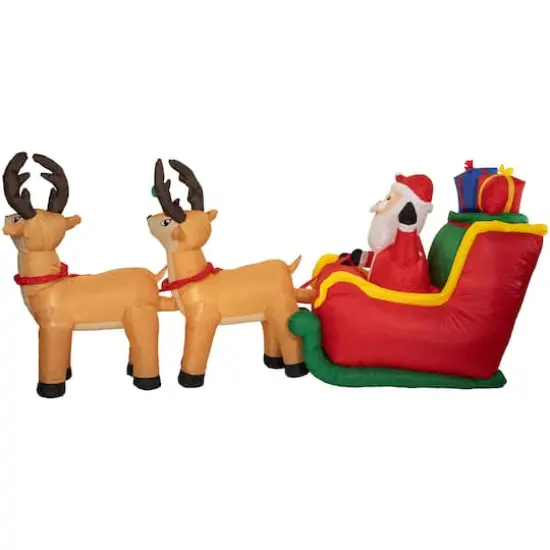 8ft. Inflatable Santa's Sleigh & Reindeer Outdoor Christmas Decoration {4}