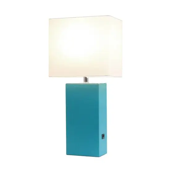 Lalia Home Lexington 21" Leather Table Lamp with USB Charging Port Teal {3}