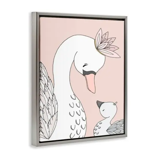 Stupell Industries Mother & Baby Swan Flower Crowns Princess Animals Floater Framed Art Gray {4}