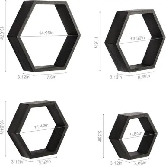 NEX&trade; Hexagon Honeycomb Floating Shelves Set Black {4}