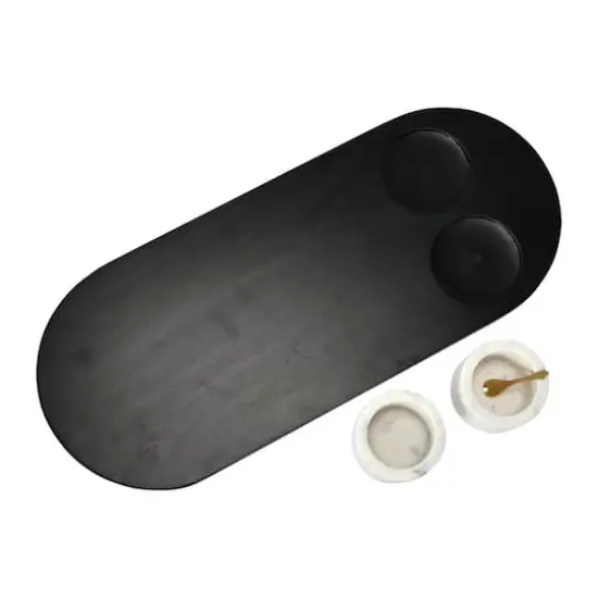 Hello Honey&reg; Mango Wood Tray & Marble Bowl Set {3}