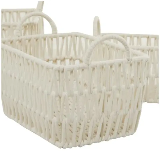 White Cotton Handmade Storage Basket with Handles Set of 3 11", 10", 9" {4}