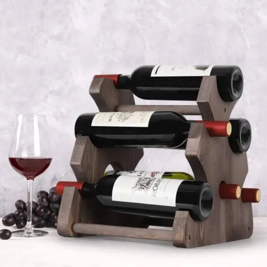 NEX&trade; 12.5" Brown Countertop 6-Bottle Wood Wine Rack {7}